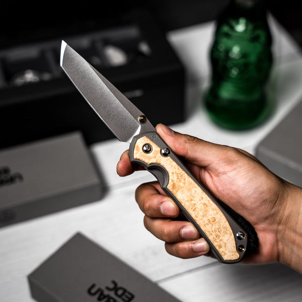 Drop Date (09/09): Chris Reeve Large Sebenza 31 - Tanto Magnacut & Glass Blasted Titanium w/ Box Elder Inlay