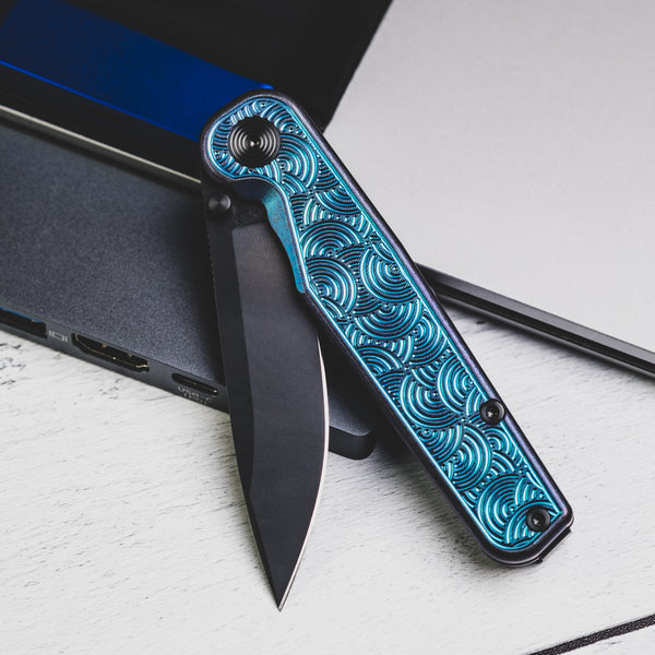 Tactile Knife Co. Rockwall Thumbstud - Blurple & DLC Seigaiha (Exclusive)