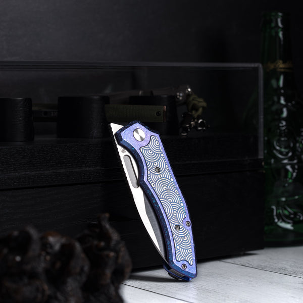 Drop Date (08/12): Griffin Co x URBAN Scout F3.5 Folder - Belt Satin Magnacut & Blurple Crystal Titanium w/ Satin Chaos Seigaiha™