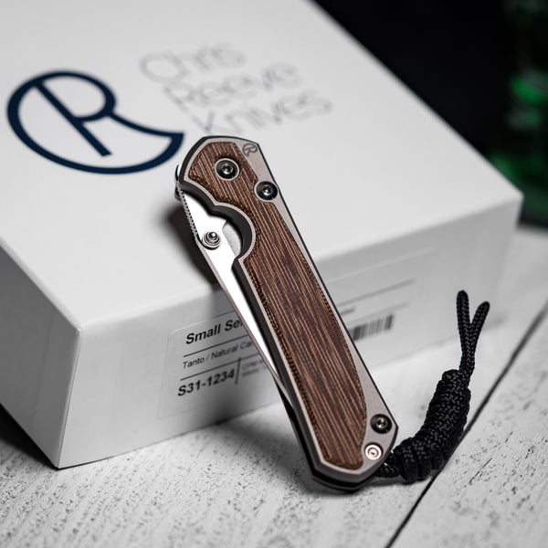 Drop Date (07/01): Chris Reeve Small Sebenza 31 - Tanto Magnacut & Glass Blasted Titanium w/ Natural Canvas Micarta Inlay