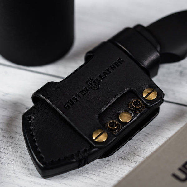 Drop Date (08/19): JSK Mini Cleaver - Damascus & Black Richlite w/ Brass Spacer (Custom)