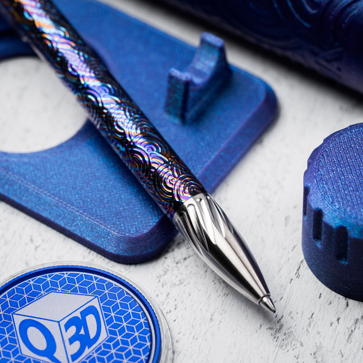 Drop Date (10/28): Q3D x URBAN Bolt Action Pen - Twist Ti Damascus & Machined Clip w/ Chaos Seigaiha™