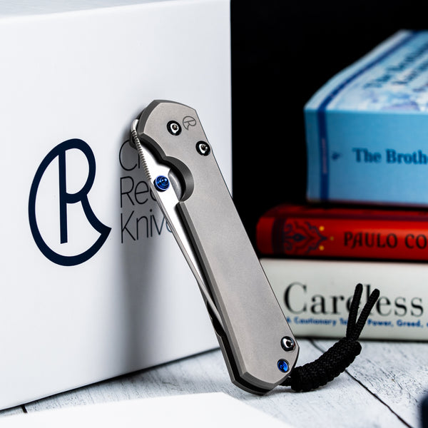 Chris Reeve Large Sebenza 31 Tanto - Magnacut & Glass Blasted Titanium w/ Blue Accents