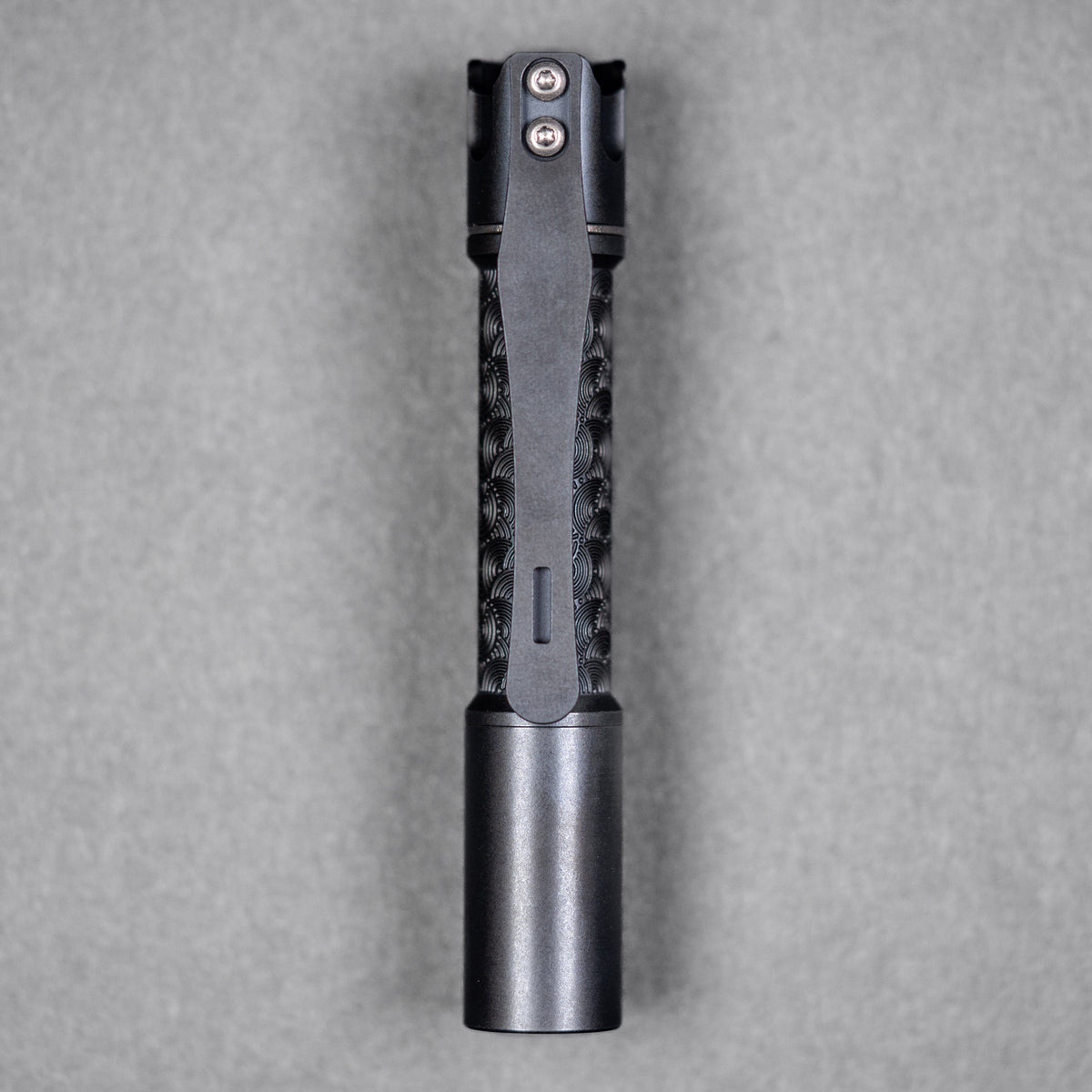 Reylight x URBAN Pineapple Mini Flashlight - Black Oil Ti Chaos Seigaiha™ w/ Milled Ti Clip