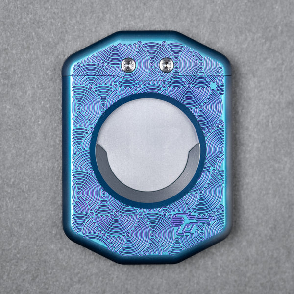 Griffworx x Urban EDC Scarab Cigar Cutter - Blue Purple Titanium Chaos Seigaiha