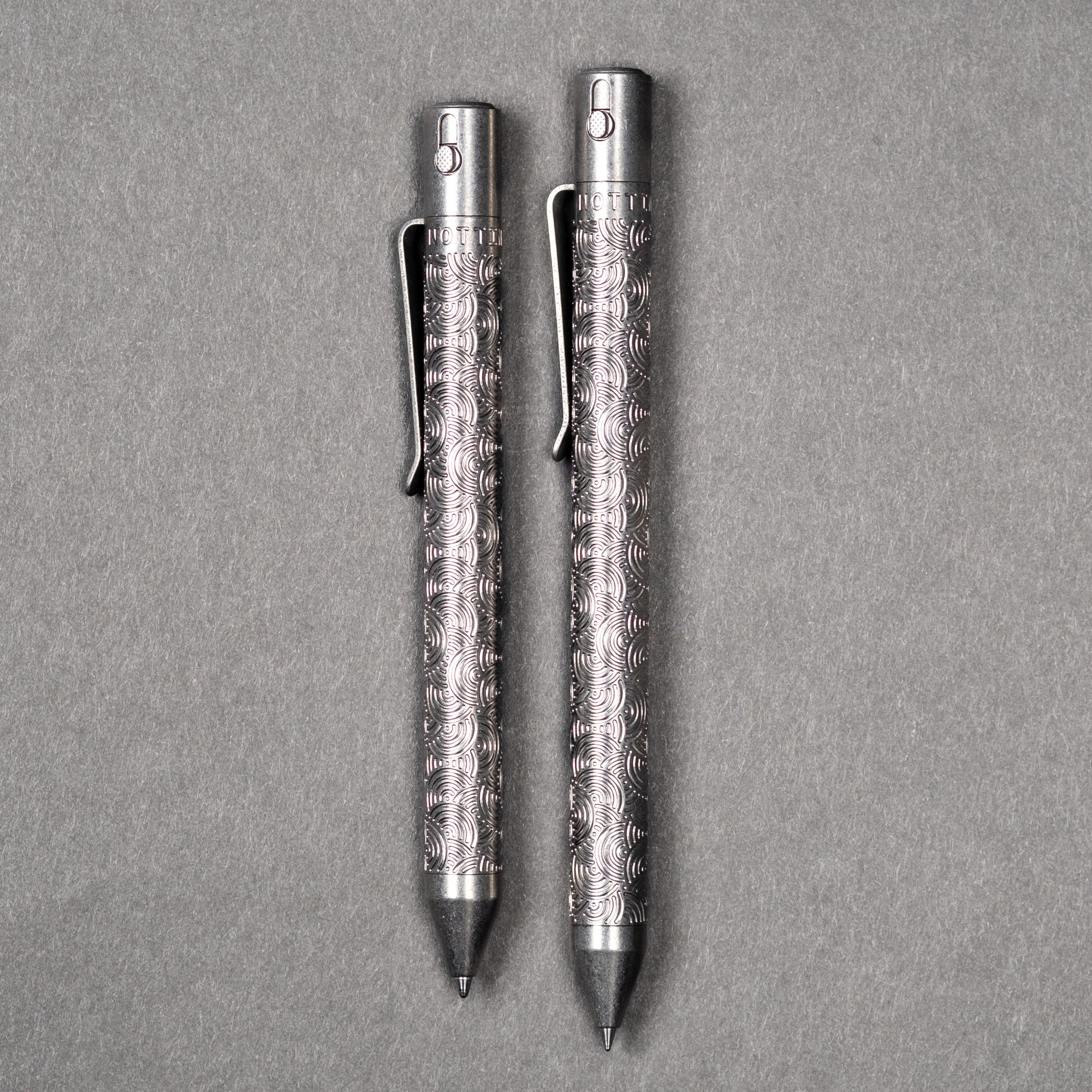 Nottingham Tactical TiButton Single Lock Pen - Tumbled Ti Chaos Seigaiha (Exclusive)