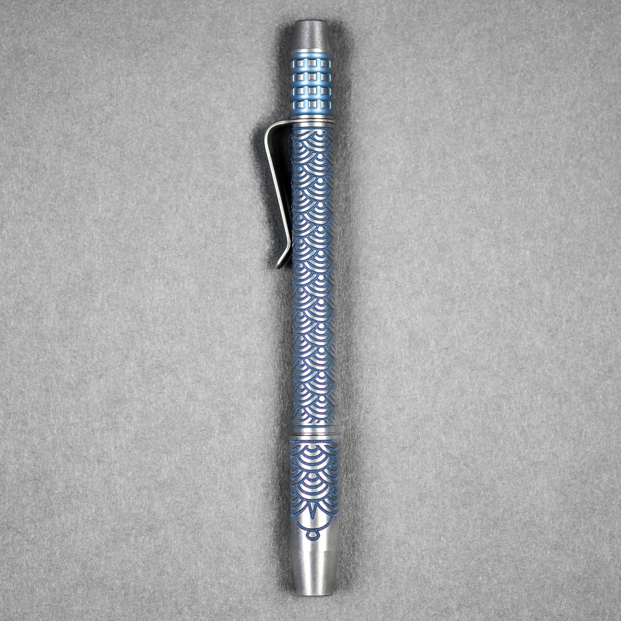 Ti2 Design x Urban EDC TechLiner Shorty Grid Pen - Blue Tumble Ti Seigaiha