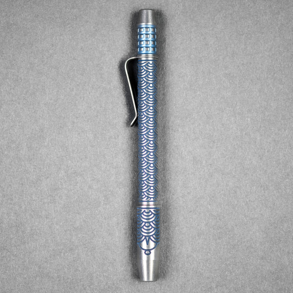 Ti2 Design x Urban EDC TechLiner Shorty Grid Pen - Blue Tumble Ti Seigaiha