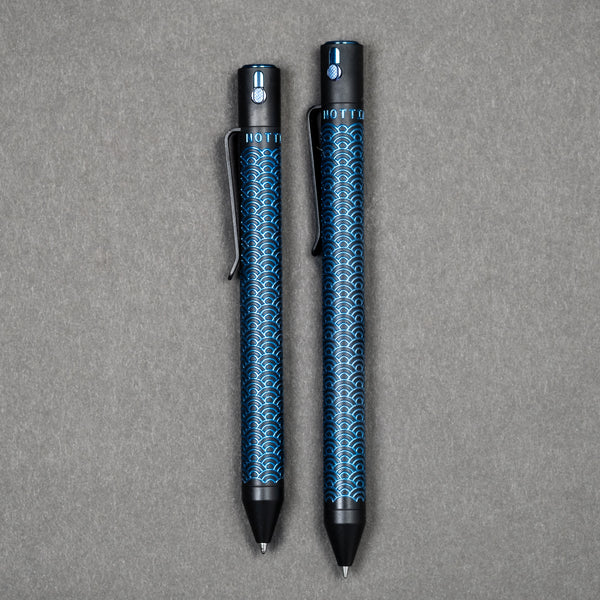 Nottingham Tactical TiButton Single Lock Pen - Two-Tone Black Ti Cerakote w/ Blue Seigaiha (Exclusive)