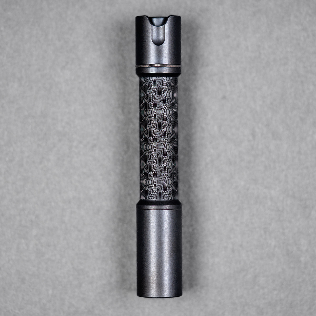 Reylight x URBAN Pineapple Mini Flashlight - Black Oil Ti Chaos Seigaiha™ w/ Milled Ti Clip