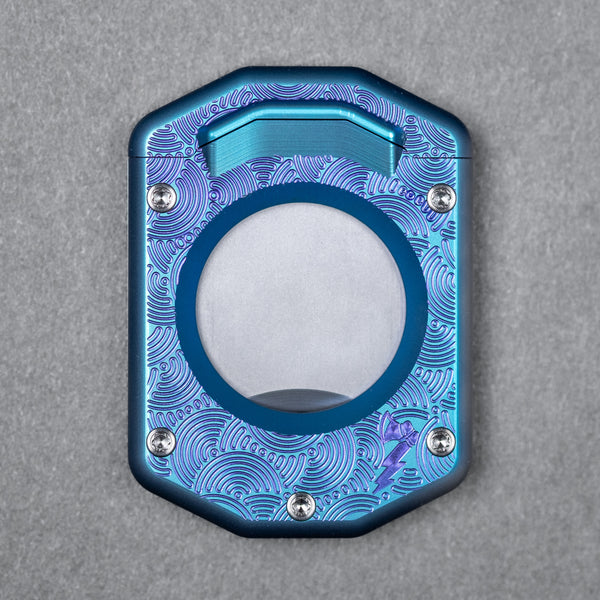 Griffworx x Urban EDC Scarab Cigar Cutter - Blue Purple Titanium Chaos Seigaiha