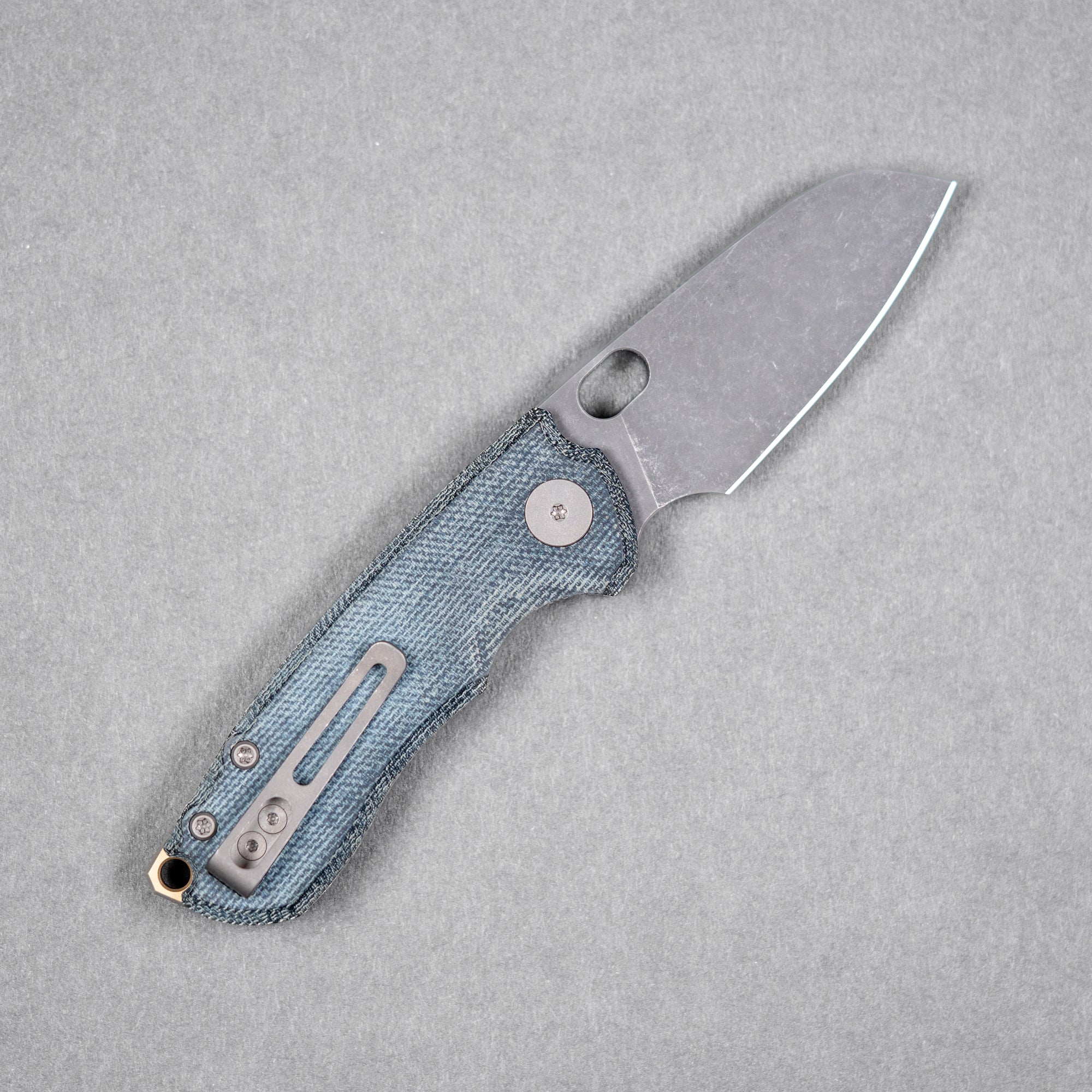 URBAN Jib - Acid-Etched Vanax & Blue Denim Micarta Linerlock w/ Bronze Backspacer