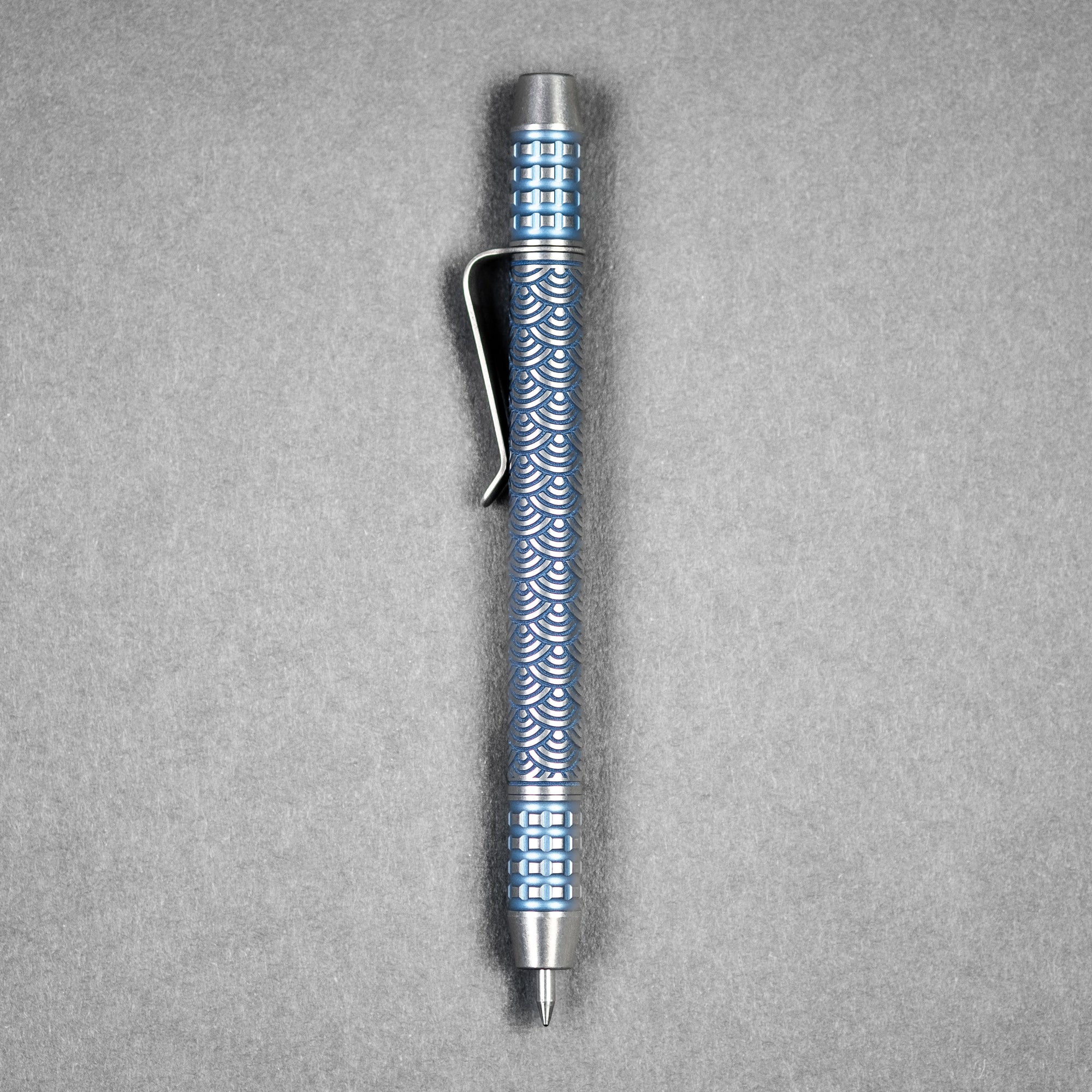 Ti2 Design x Urban EDC TechLiner Shorty Grid Pen - Blue Tumble Ti Seigaiha