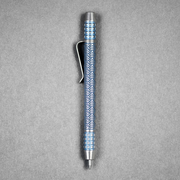 Ti2 Design x Urban EDC TechLiner Shorty Grid Pen - Blue Tumble Ti Seigaiha