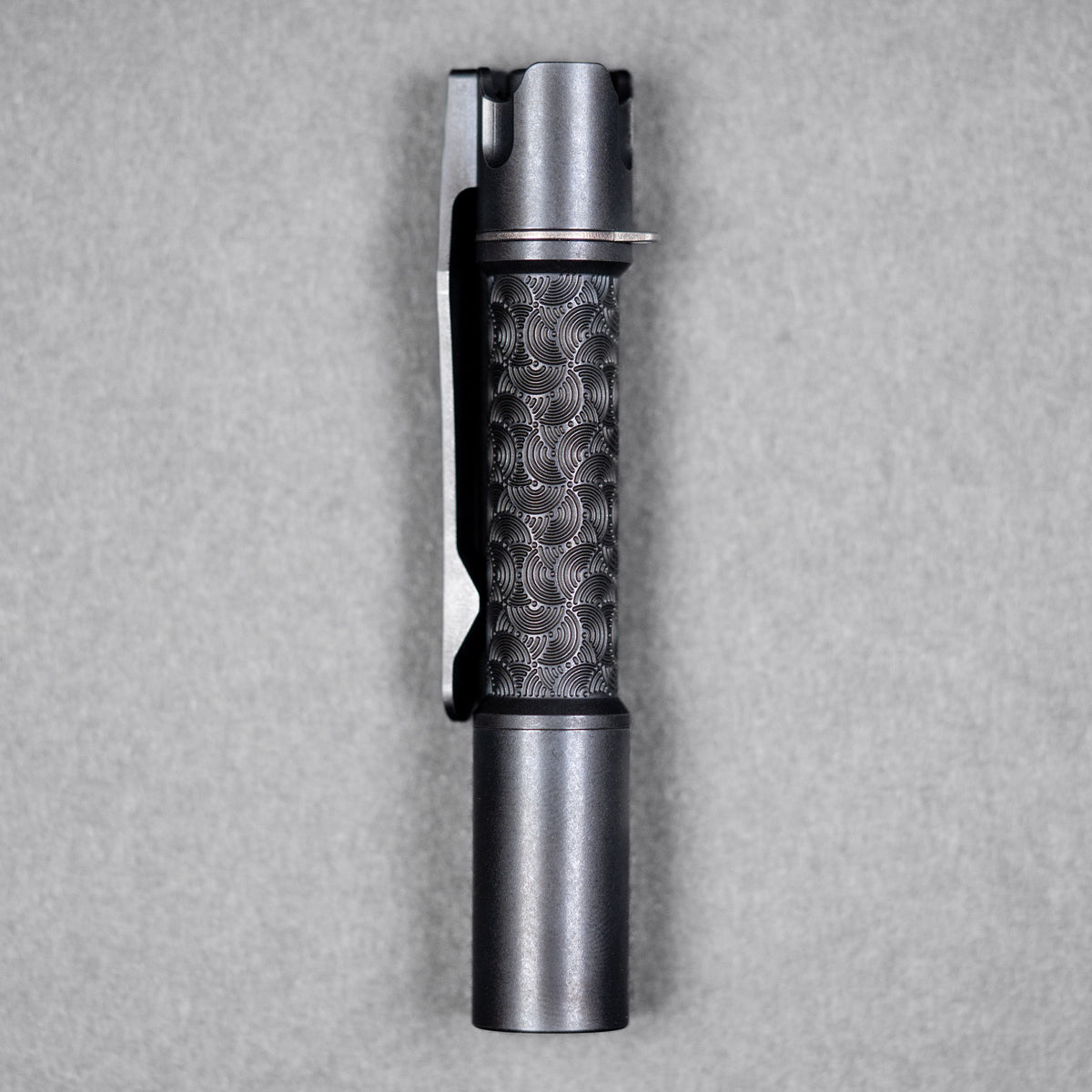 Reylight x URBAN Pineapple Mini Flashlight - Black Oil Ti Chaos Seigaiha™ w/ Milled Ti Clip
