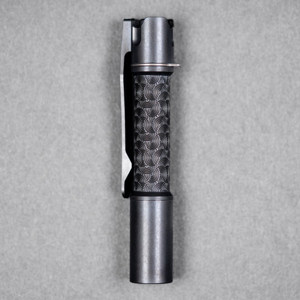 Reylight x URBAN Pineapple Mini Flashlight - Black Oil Ti Chaos Seigaiha™ w/ Milled Ti Clip