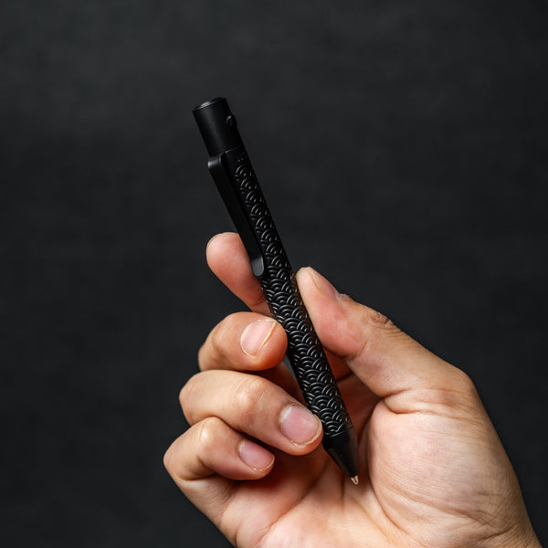 Nottingham Tactical TiButton Single Lock Pen - Full-Black Ti Cerakote Seigaiha (Exclusive)