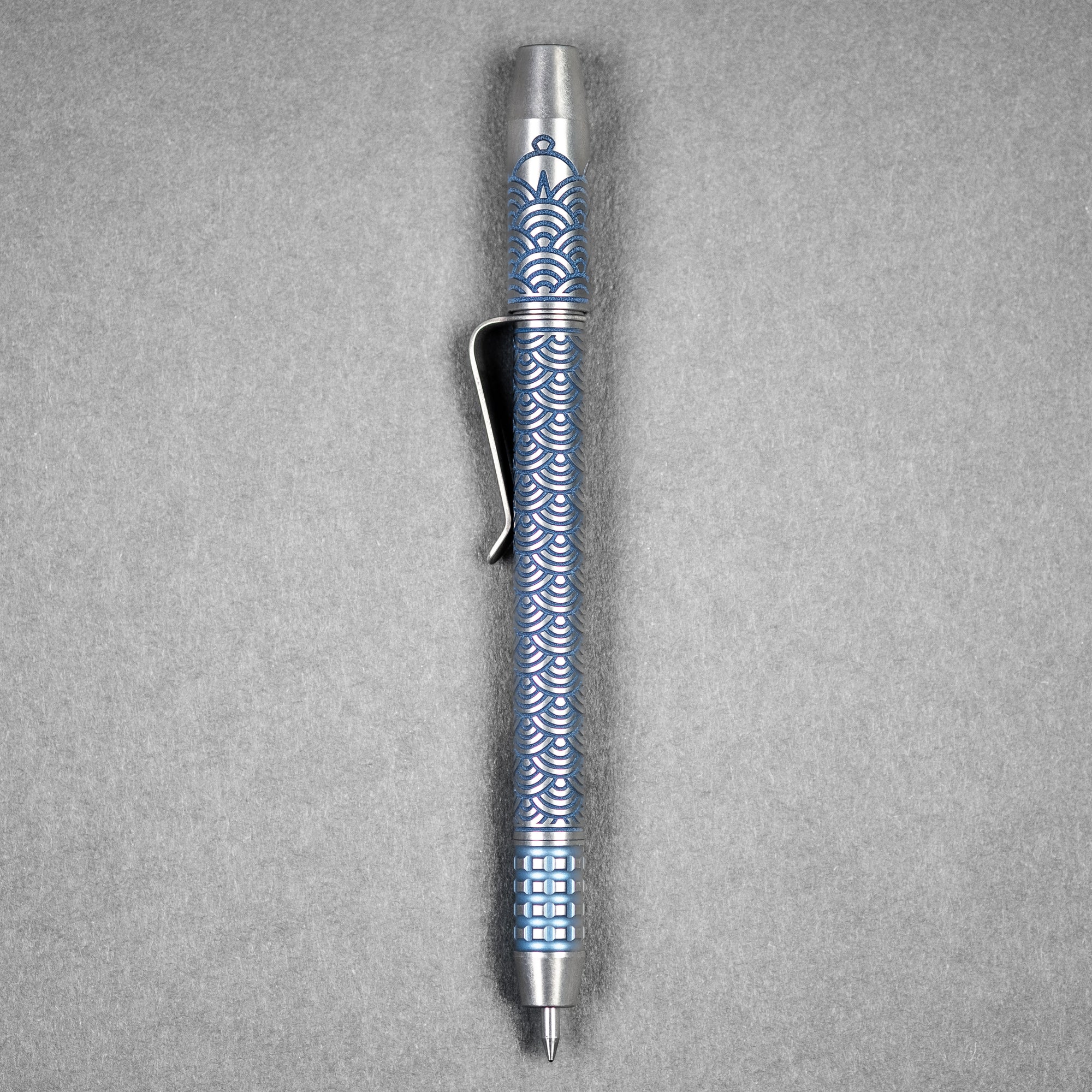 Ti2 Design x Urban EDC TechLiner Shorty Grid Pen - Blue Tumble Ti Seigaiha