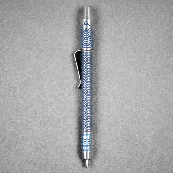 Ti2 Design x Urban EDC TechLiner Shorty Grid Pen - Blue Tumble Ti Seigaiha