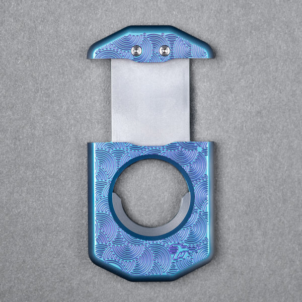 Griffworx x Urban EDC Scarab Cigar Cutter - Blue Purple Titanium Chaos Seigaiha