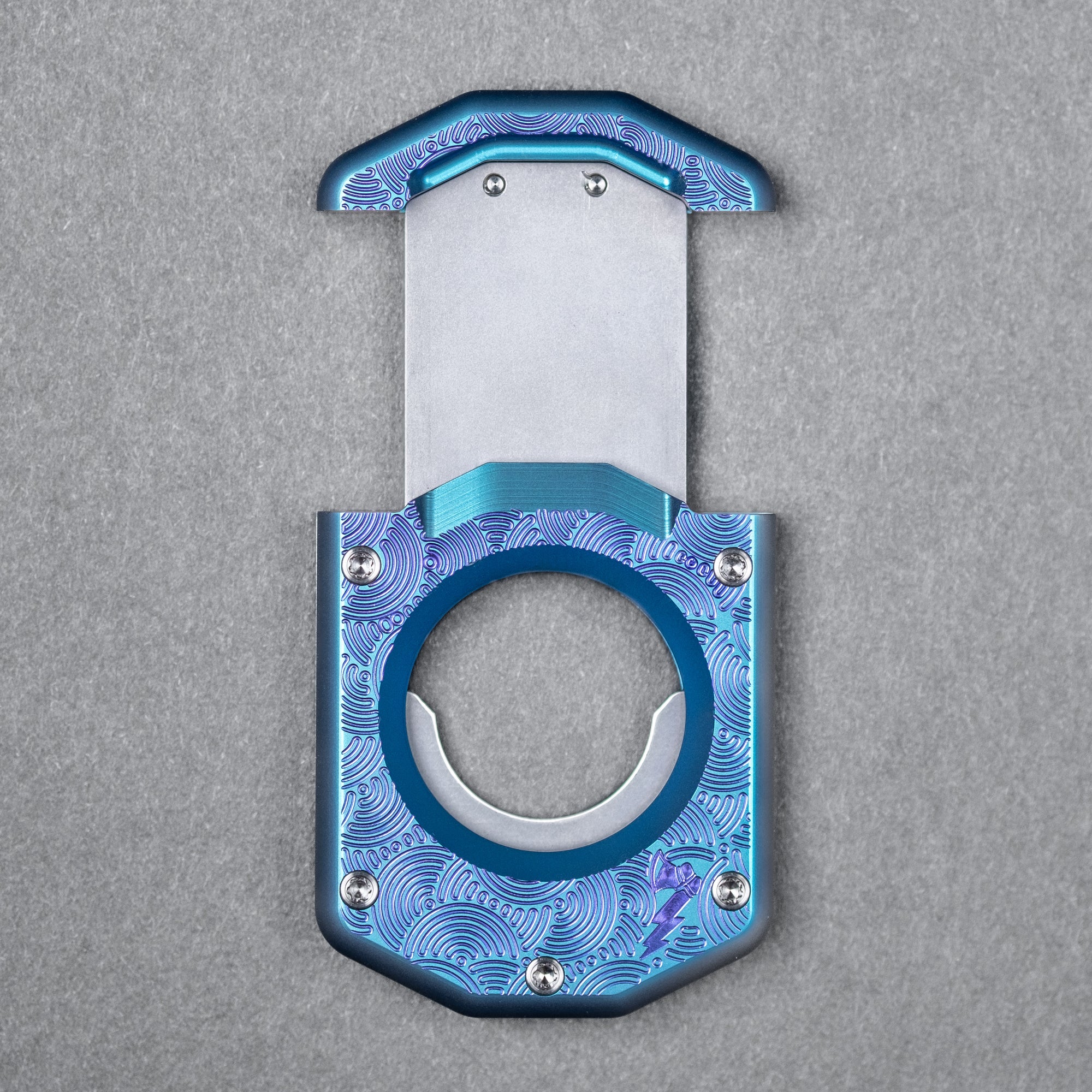 Griffworx x Urban EDC Scarab Cigar Cutter - Blue Purple Titanium Chaos Seigaiha