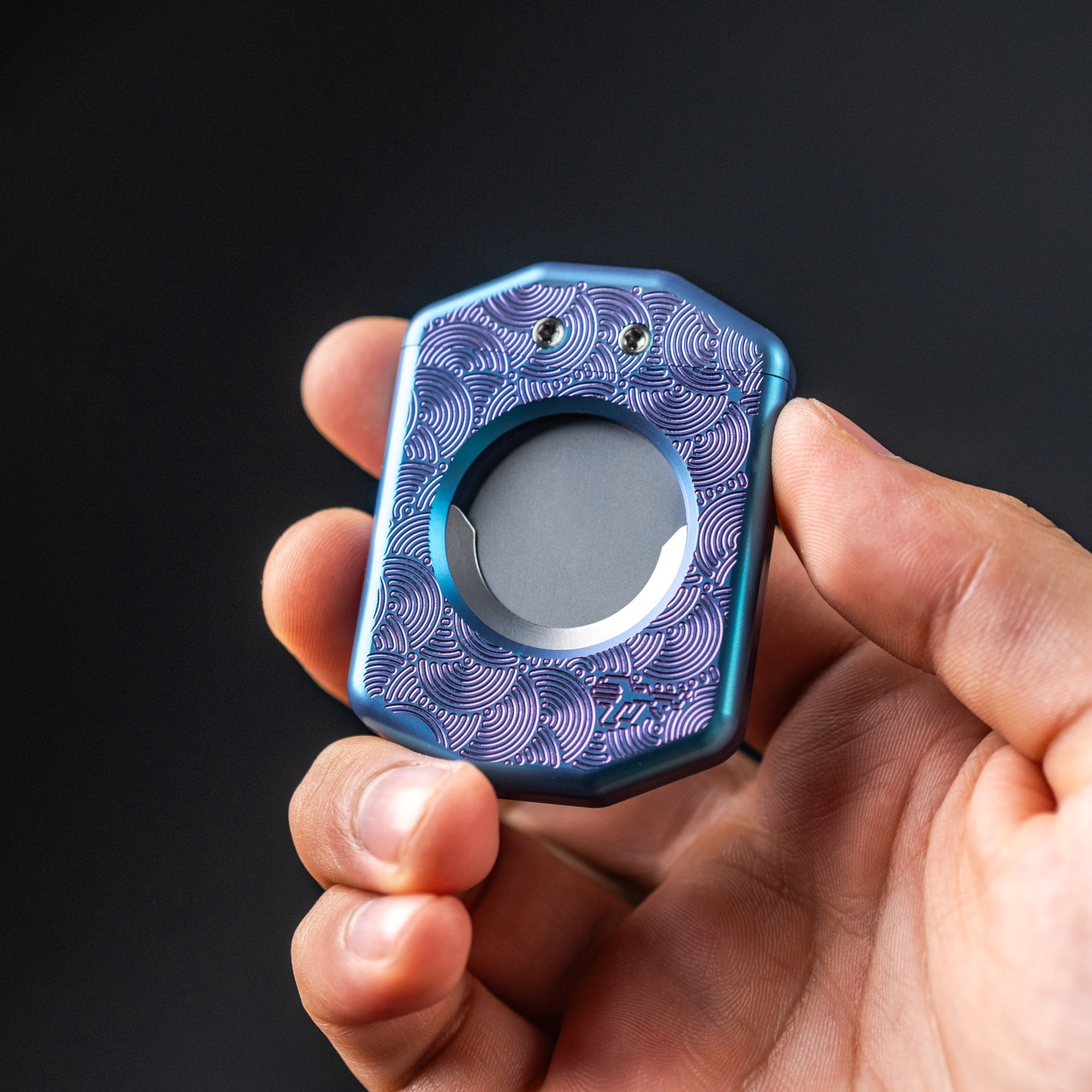 Griffworx x Urban EDC Scarab Cigar Cutter - Blue Purple Titanium Chaos Seigaiha