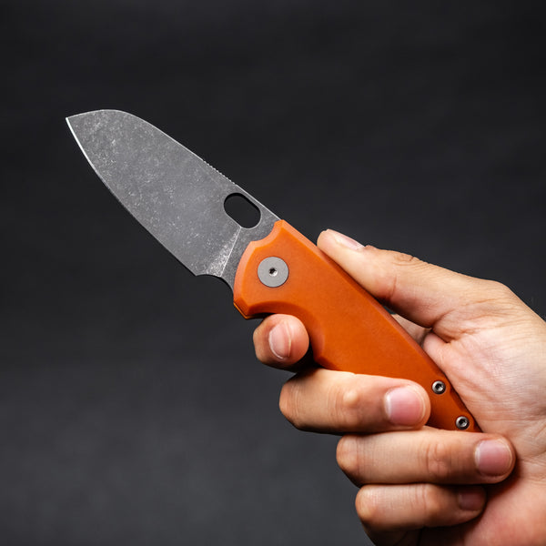 Urban EDC x Unbox Therapy F5.5 - Orange Paper Micarta w/ Acid-Etched M390