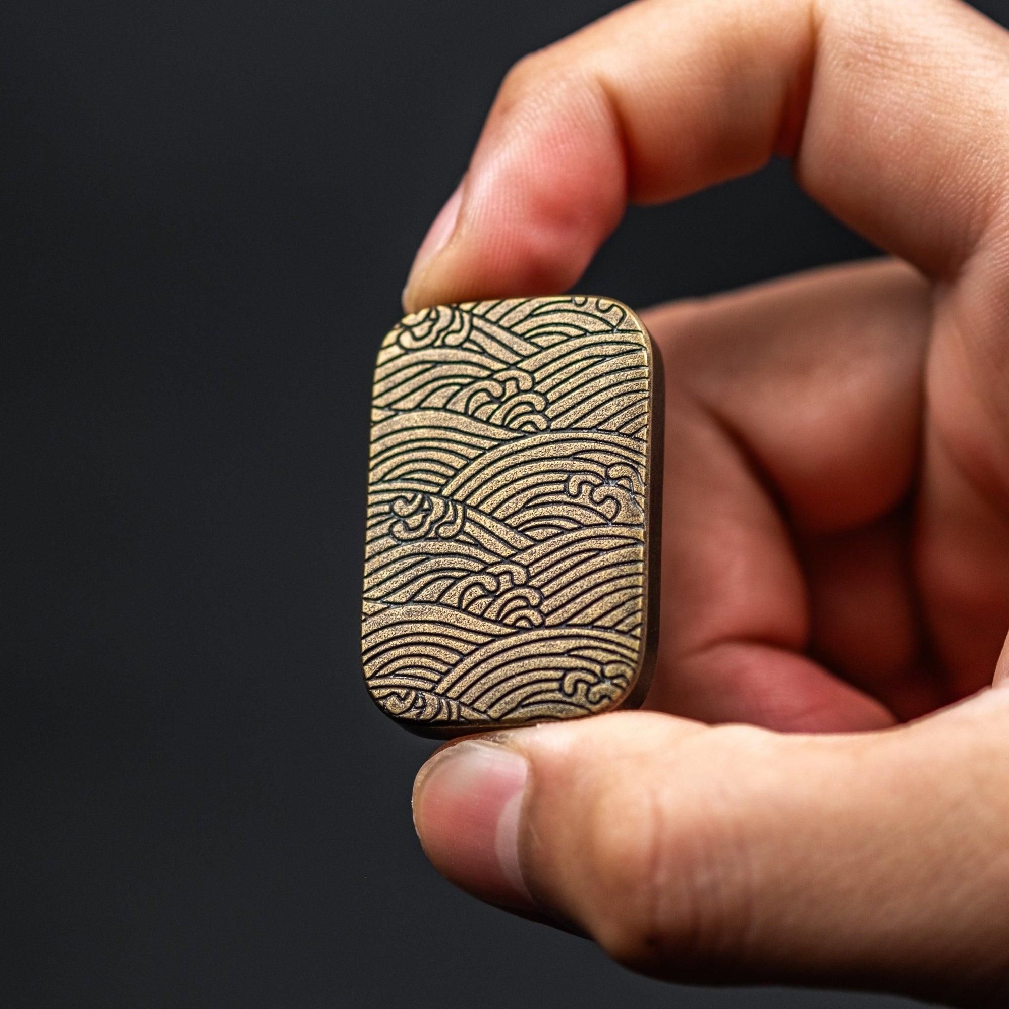 Ben Krein x URBAN Worry Stone - Aged Brass w/ Seigaiha - URBAN EDC®