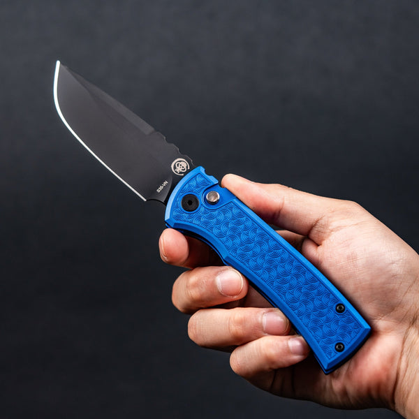 Chaves x Pro - Tech x URBAN Redencion 229 - Black DLC S35VN & Blue Aluminum w/ Chaos Seigaiha™ - URBAN EDC®