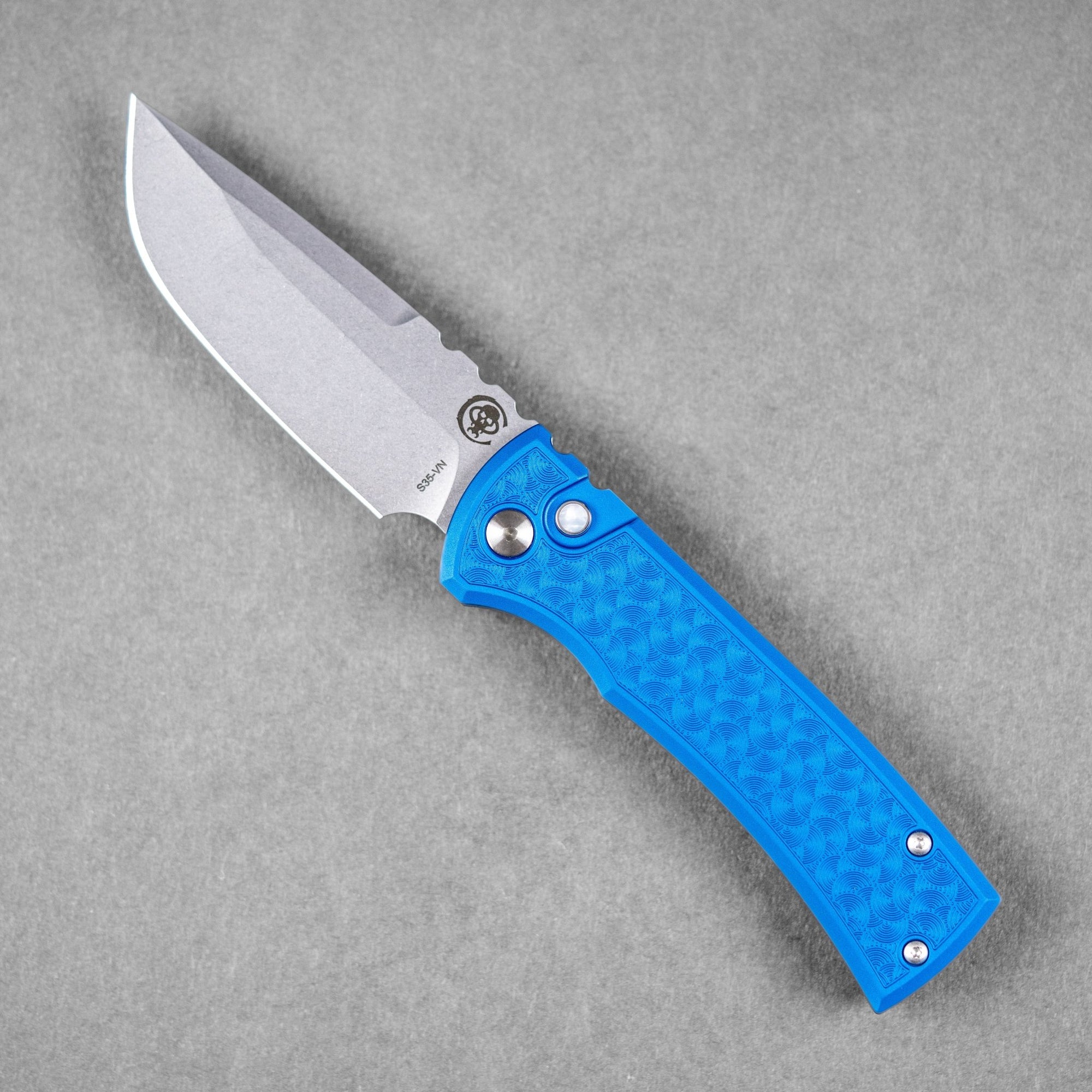 Chaves x Pro - Tech x URBAN Redencion 229 - Stonewashed S35VN & Blue Aluminum w/ Chaos Seigaiha™ - URBAN EDC®
