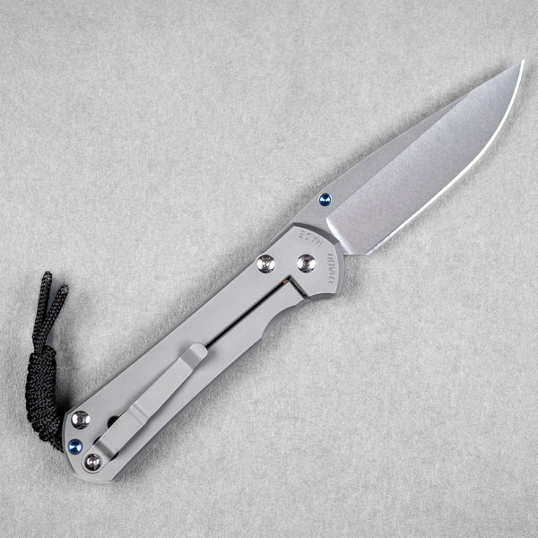 Chris Reeve Large Sebenza 31 Drop Point - Glass Blasted Titanium w/ Blue Accents - URBAN EDC®