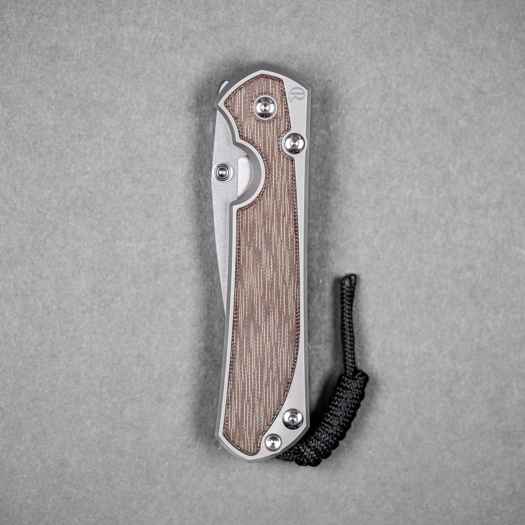 Chris Reeve Large Sebenza 31 - Drop Point Magnacut & Glass Blasted Titanium w/ Natural Canvas Micarta Inlay - URBAN EDC®
