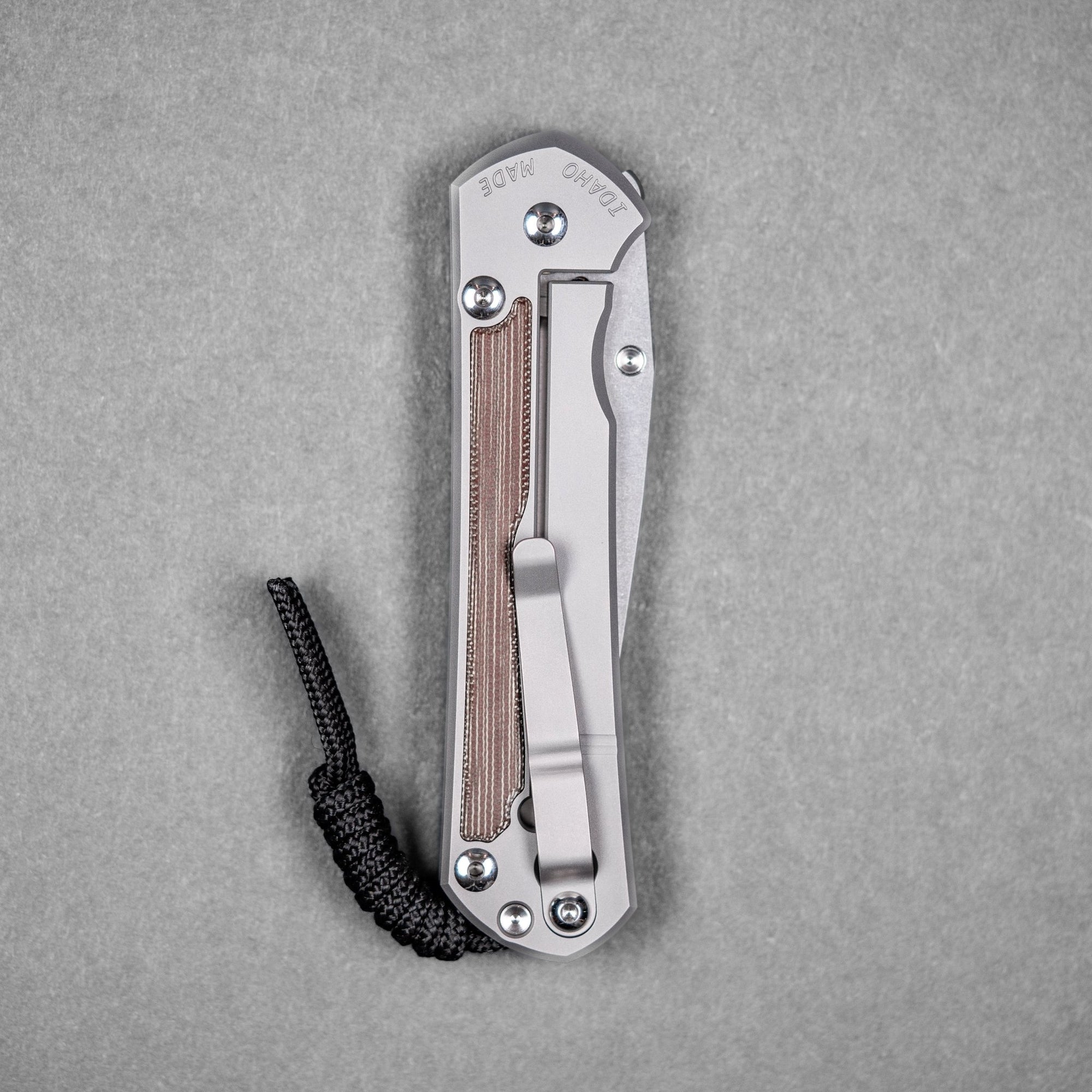 Chris Reeve Large Sebenza 31 - Drop Point Magnacut & Glass Blasted Titanium w/ Natural Canvas Micarta Inlay - URBAN EDC®