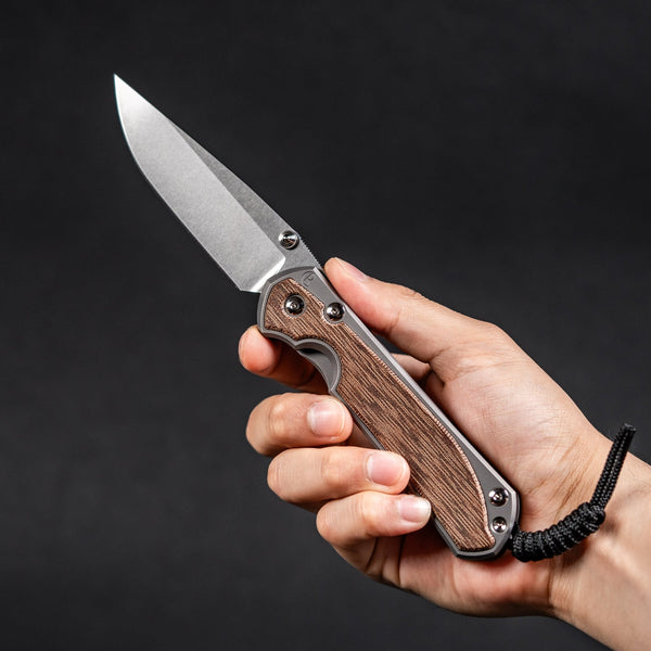 Chris Reeve Large Sebenza 31 - Drop Point Magnacut & Glass Blasted Titanium w/ Natural Canvas Micarta Inlay - URBAN EDC®