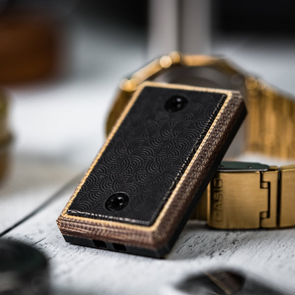 CrowGear x URBAN Don't Worry Stone Slim - Natural Micarta & Dusk Titanium w/ Chaos Seigaiha™ - URBAN EDC®