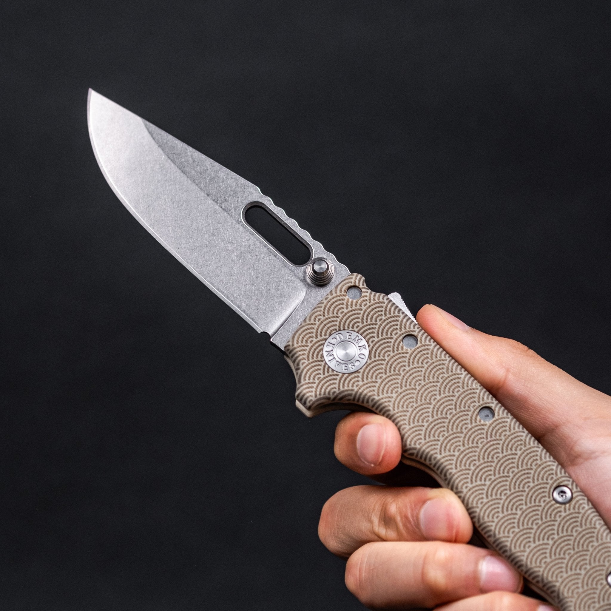 Demko x URBAN MG AD20 Slim - 20CV Clip Point w/ Tan G10 Seigaiha