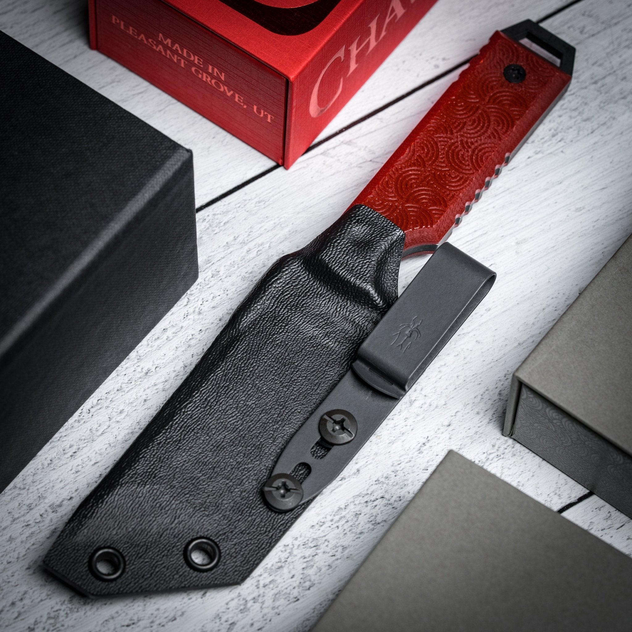 JSK x URBAN Tanto - Black Cerakote Nitro-V & Ruby Red G10 w/ Chaos