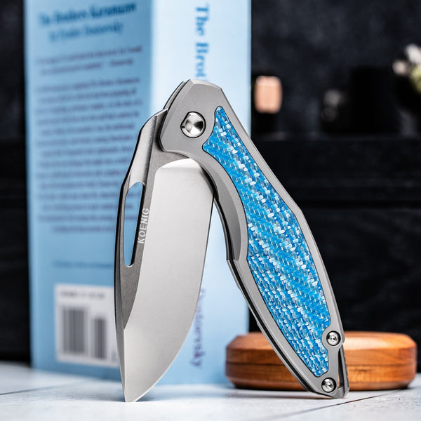 Drop Date (01/14): Koenig Arius Flipper - Brightwashed w/ Polished Flats M390 & Raised Blue Twill Inlay - URBAN EDC®