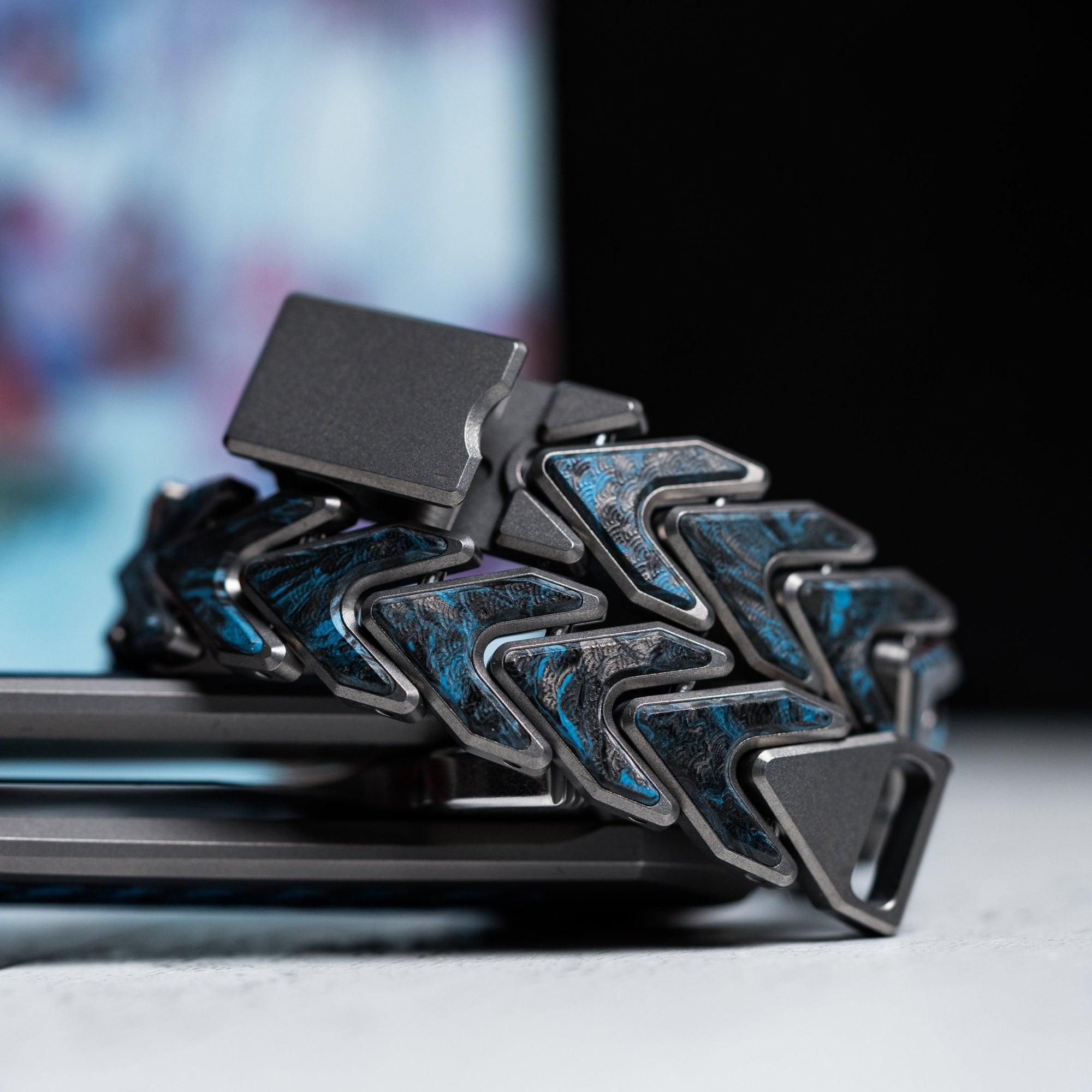 Drop Date (01/14): Tomas Makes x URBAN Vector Bracelet - Titanium w/ Dark Matter Blue Seigaiha (Custom) - URBAN EDC®