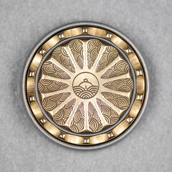 Drop Date (03/11): Umburry x URBAN Mid - Size Spoked Haptic Coin - Brass & Ti Seigaiha w/ Old School Compass (Yamato Exclusive) - URBAN EDC®