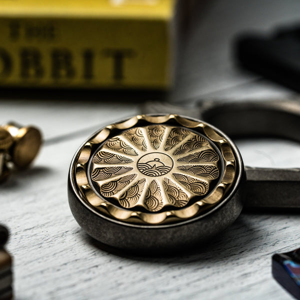 Drop Date (03/11): Umburry x URBAN Mid - Size Spoked Haptic Coin - Brass & Ti Seigaiha w/ Old School Compass (Yamato Exclusive) - URBAN EDC®