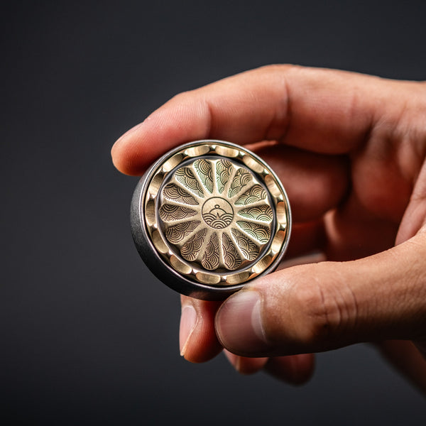 Drop Date (03/11): Umburry x URBAN Mid - Size Spoked Haptic Coin - Brass & Ti Seigaiha w/ Old School Compass (Yamato Exclusive) - URBAN EDC®