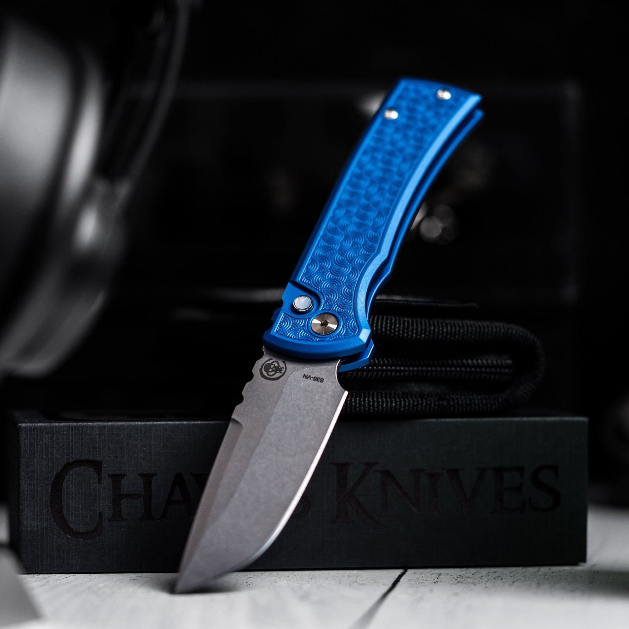 Drop Date (04/01): Chaves x Pro - Tech x URBAN Redencion 229 - Stonewashed S35VN & Blue Aluminum w/ Chaos Seigaiha™ - URBAN EDC®