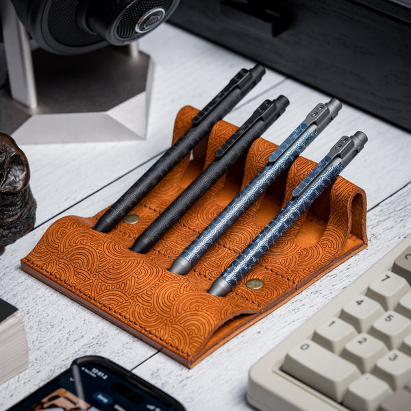 Drop Date (04/01): EL Mercantile x URBAN Leather Pen Valet - Burnt Orange Chaos Seigaiha™ (Custom) - URBAN EDC®