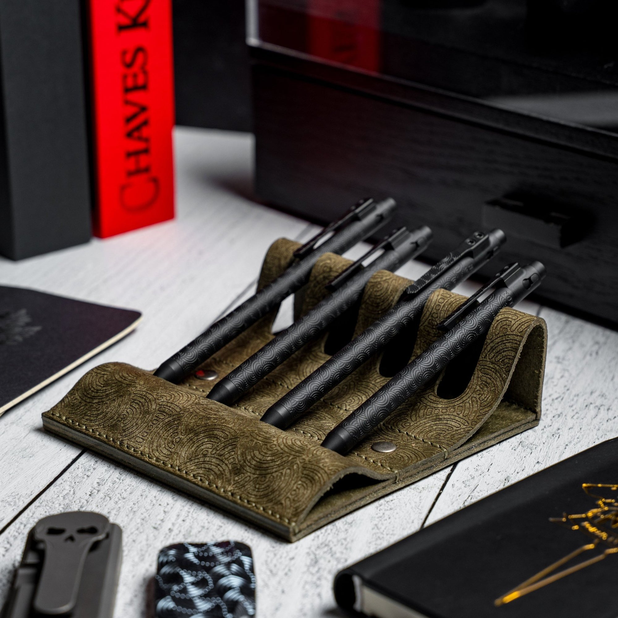 Drop Date (04/08): EL Mercantile x URBAN Leather Pen Valet - Grey Chaos Seigaiha™ (Custom) - URBAN EDC®