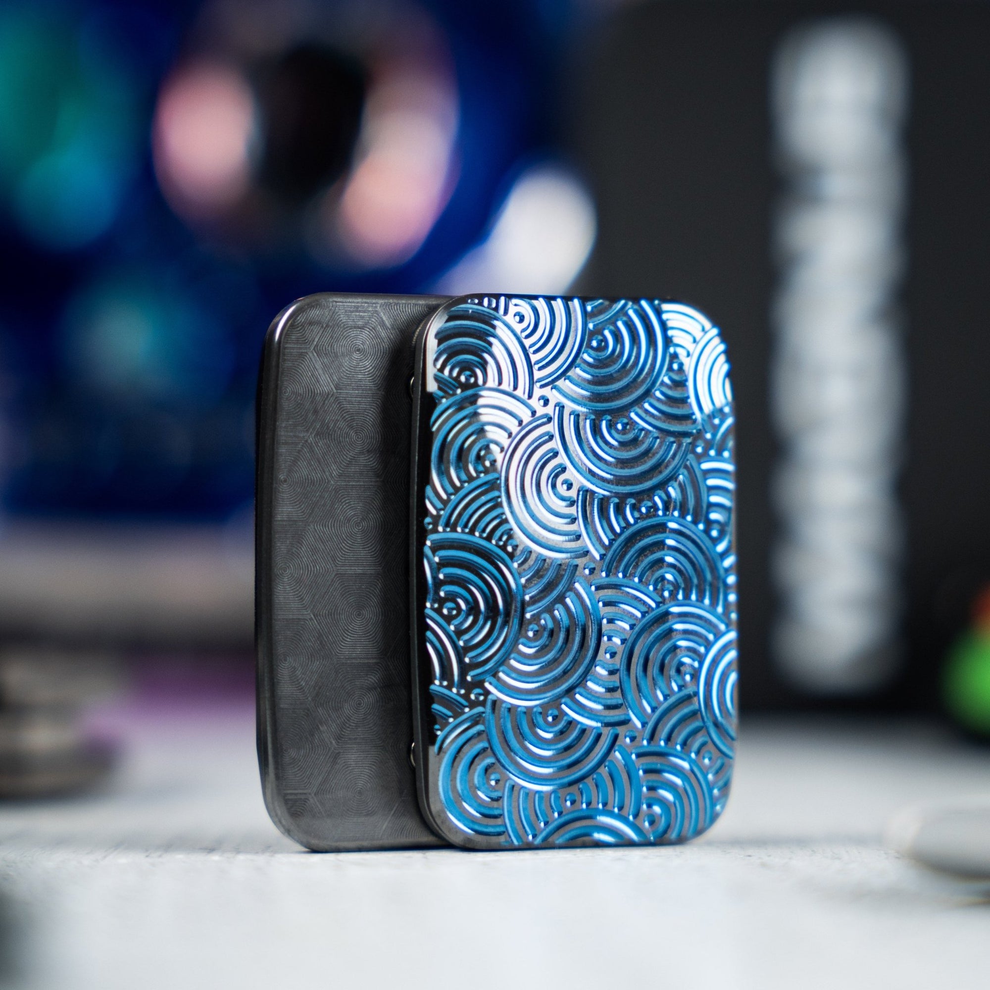 Drop Date (04/08): Magnus x URBAN Squashed Toad Fidget Slider - Blue Zirconium w/ Chaos Seigaiha™ & Zirc X - Plate - URBAN EDC®