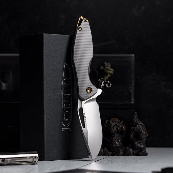 Drop Date (04/15): Koenig Arius Flipper - Burnished M390 w/ Polished Flats & Titanium w/ Corda Pattern - URBAN EDC®
