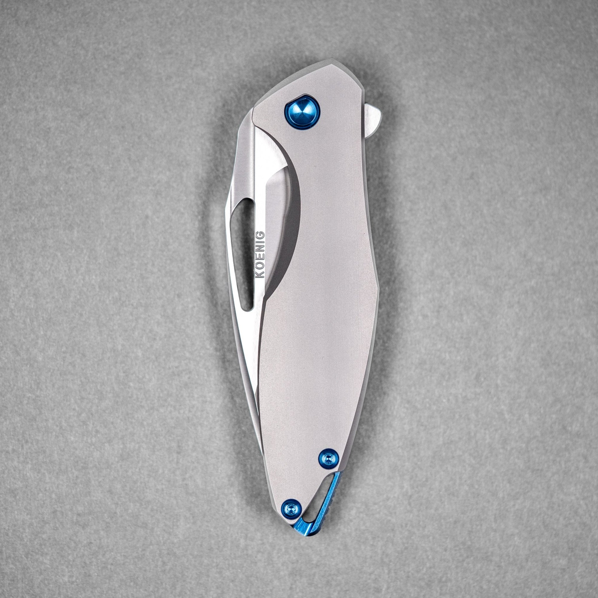 Drop Date (04/22): Koenig Arius Flipper - Burnished M390 w/ Polished Flats & Titanium w/ Blue Accents - URBAN EDC®