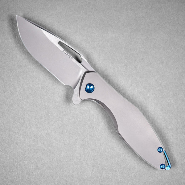 Drop Date (04/22): Koenig Arius Flipper - Burnished M390 w/ Polished Flats & Titanium w/ Blue Accents - URBAN EDC®