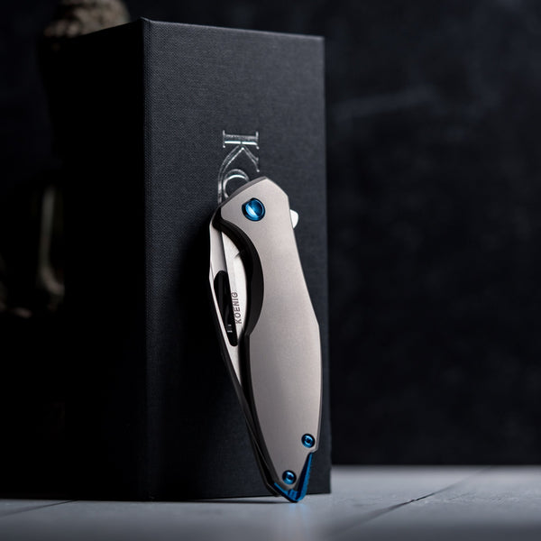 Drop Date (04/22): Koenig Arius Flipper - Burnished M390 w/ Polished Flats & Titanium w/ Blue Accents - URBAN EDC®